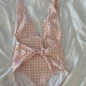 Chic Pink Checkered One-Piece Swimsuit